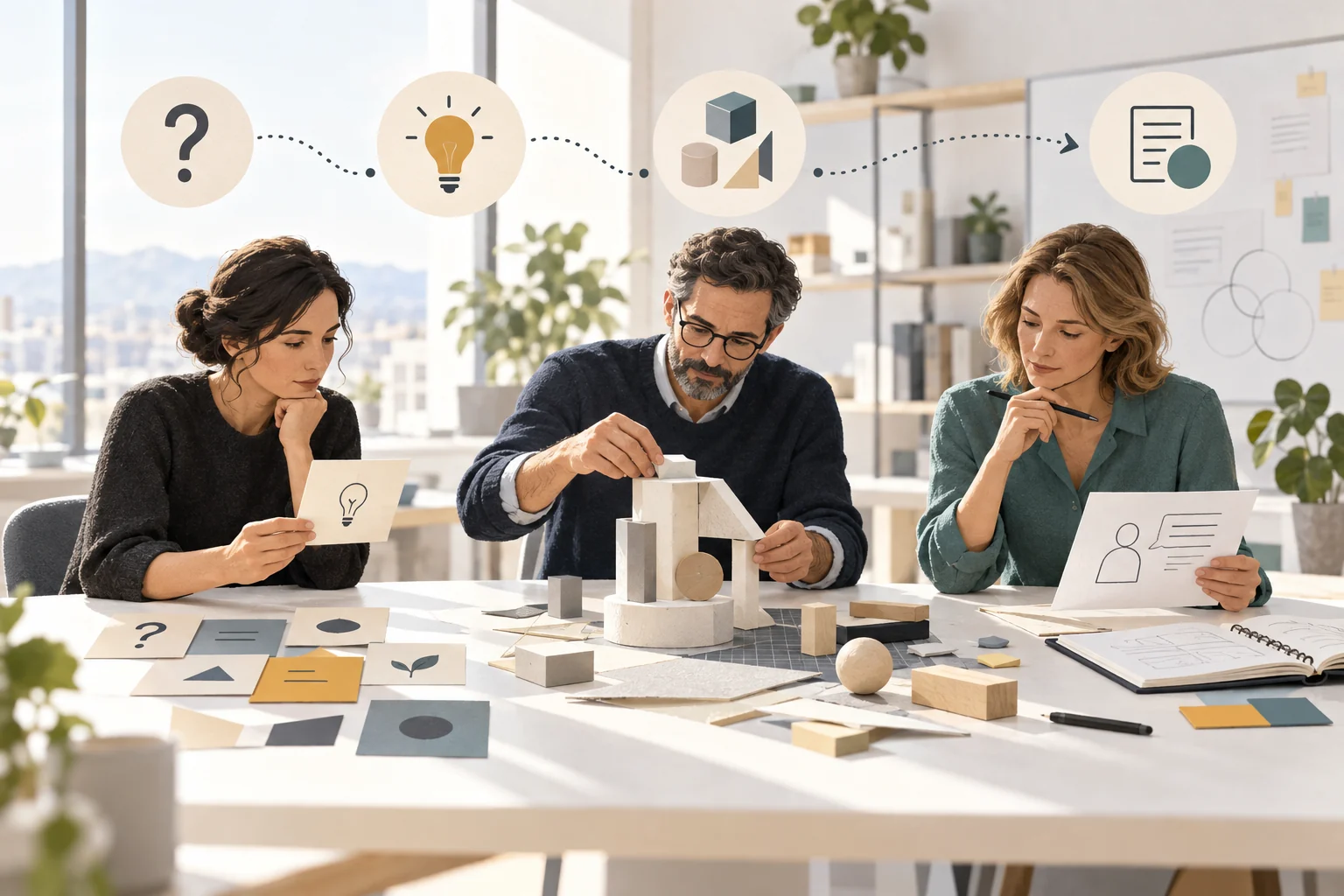 Illustration zur gemeinsamen Arbeit an Innovationsideen und Lernzielen